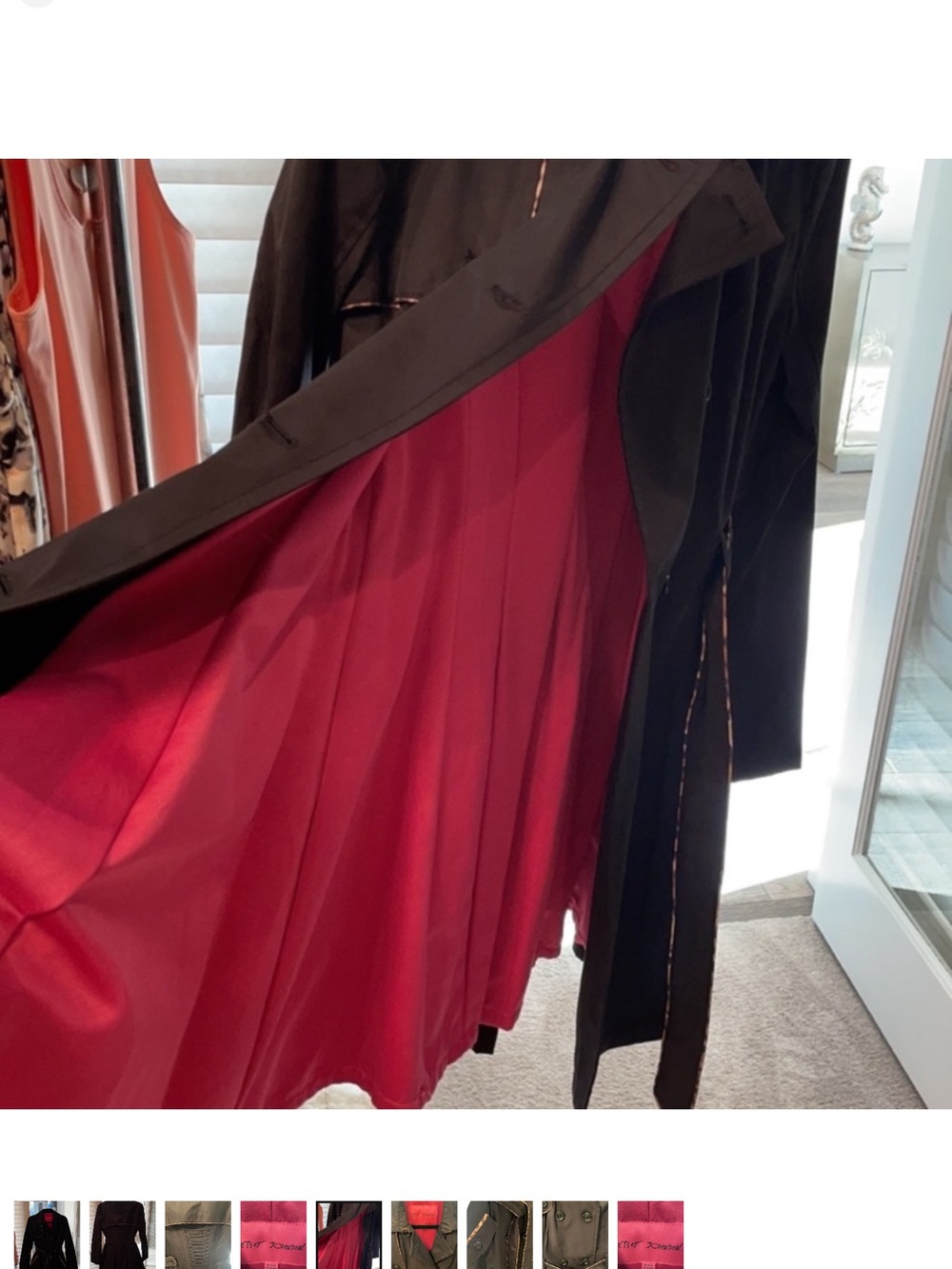 Betsey Johnson Black Trench Coat with Pink Interior Accents - Picture 4 of 9
